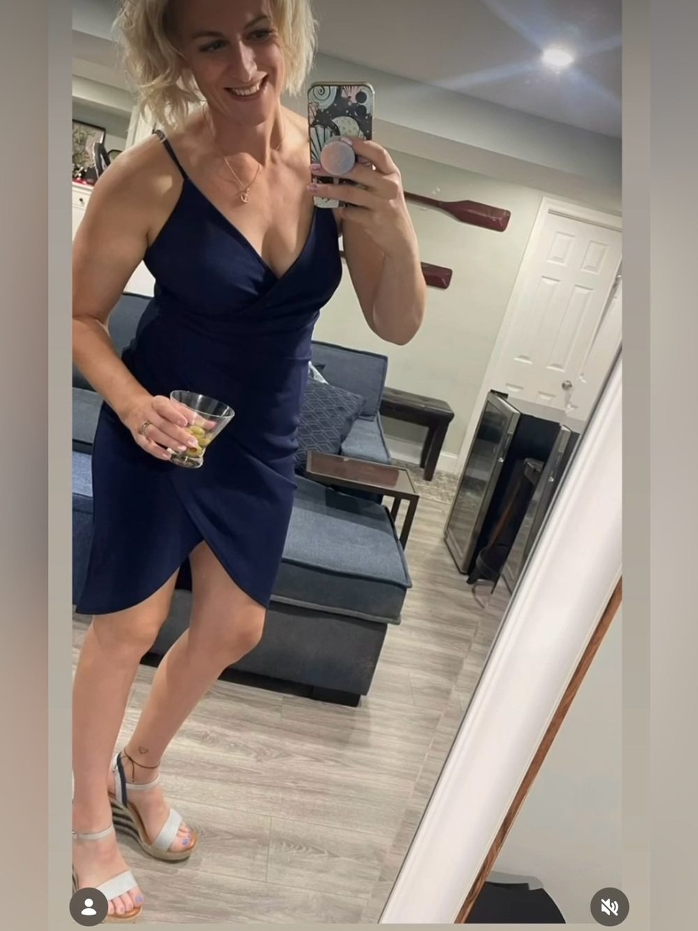 Navy Wrap-Front Spaghetti Strap Dress - Women's Elegant Evening Dress